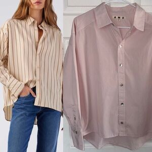 AMO Denim Nina LS Button Down SOFT PINK / Iridescent Buttons Size S Oversized